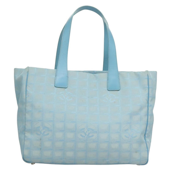 CHANEL New Travel Line Hand Bag Nylon Light Blue CC Auth mr1475