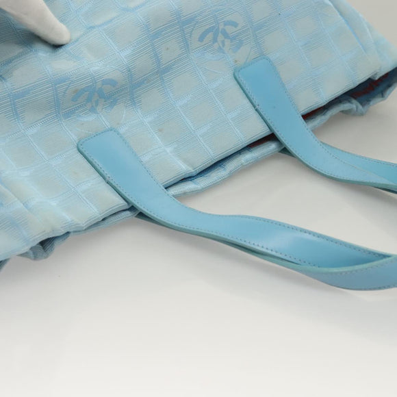 CHANEL New Travel Line Hand Bag Nylon Light Blue CC Auth mr1475