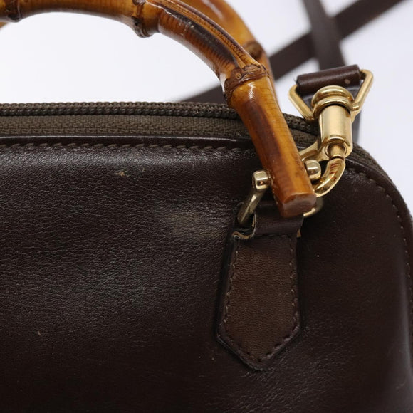GUCCI Bamboo Shoulder Bag Leather 2way Brown Gold 007 2032 0281 Auth mr1478