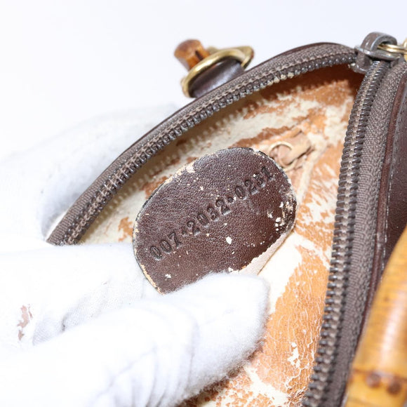 GUCCI Bamboo Shoulder Bag Leather 2way Brown Gold 007 2032 0281 Auth mr1478