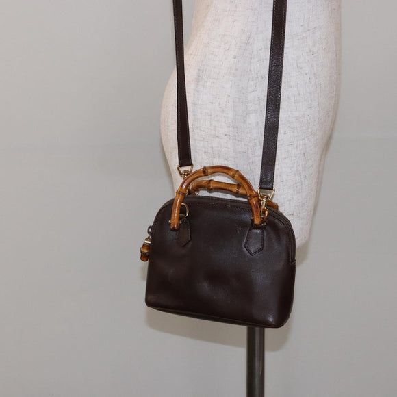 GUCCI Bamboo Shoulder Bag Leather 2way Brown Gold 007 2032 0281 Auth mr1478