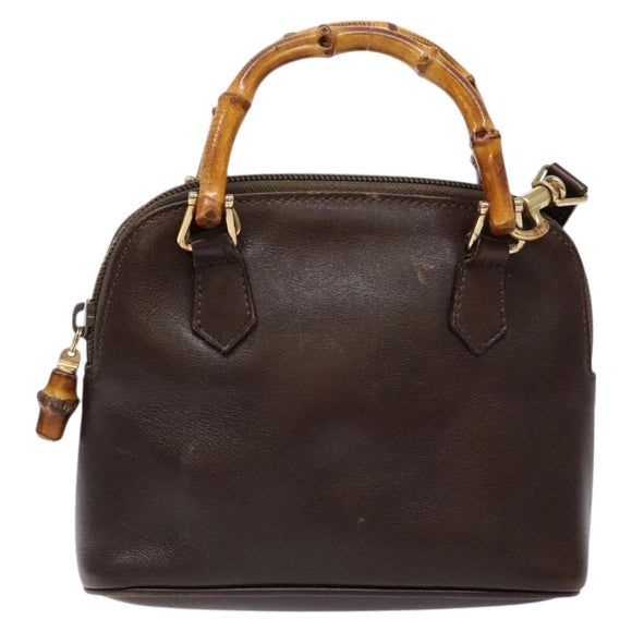 GUCCI Bamboo Shoulder Bag Leather 2way Brown Gold 007 2032 0281 Auth mr1478