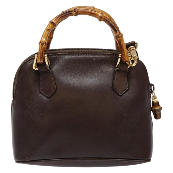 GUCCI Bamboo Shoulder Bag Leather 2way Brown Gold 007 2032 0281 Auth mr1478