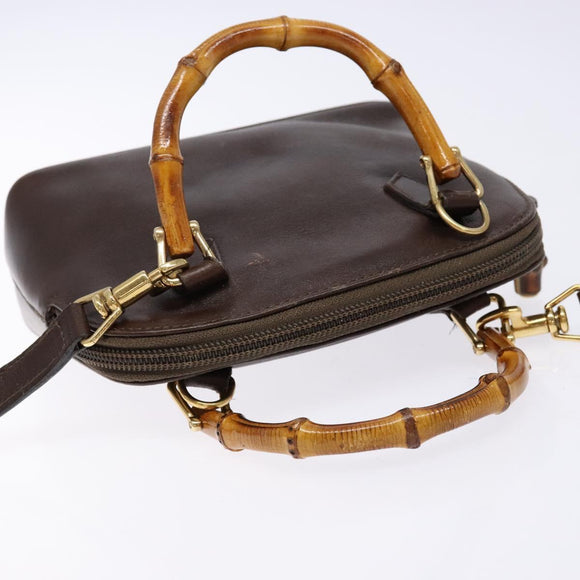 GUCCI Bamboo Shoulder Bag Leather 2way Brown Gold 007 2032 0281 Auth mr1478