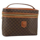 CELINE Macadam Canvas Vanity Pouch PVC Leather Brown Gold Auth mr1502-1