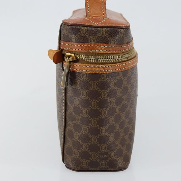 CELINE Macadam Canvas Vanity Pouch PVC Leather Brown Gold Auth mr1502
