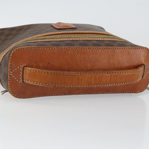 CELINE Macadam Canvas Vanity Pouch PVC Leather Brown Gold Auth mr1502