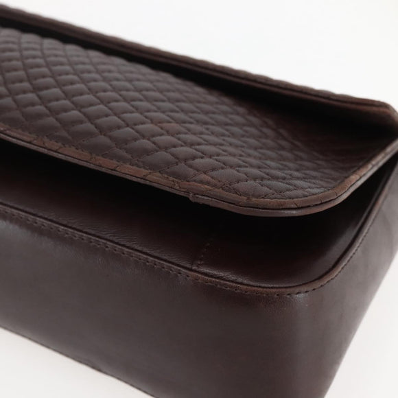 BALLY Quilted Chain Shoulder Bag Leather Brown Gold Auth mr1503