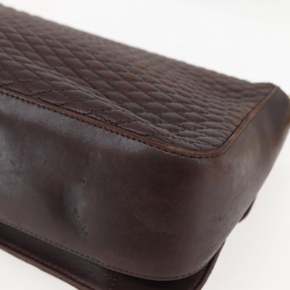 BALLY Quilted Chain Shoulder Bag Leather Brown Gold Auth mr1503