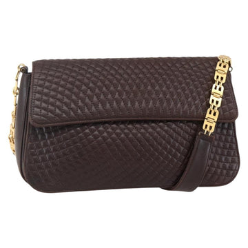 BALLY Quilted Chain Shoulder Bag Leather Brown Gold Auth mr1503