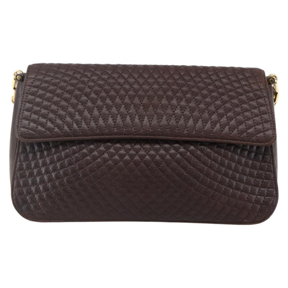 BALLY Quilted Chain Shoulder Bag Leather Brown Gold Auth mr1503