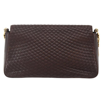 BALLY Quilted Chain Shoulder Bag Leather Brown Gold Auth mr1503 - 0
