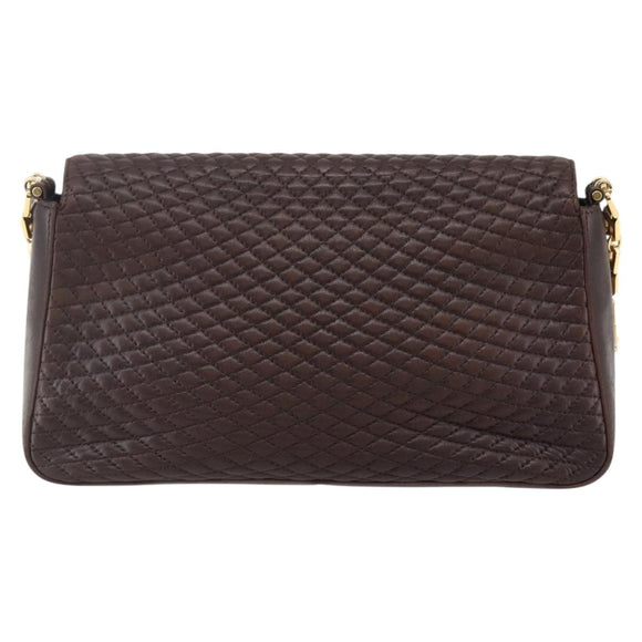 BALLY Quilted Chain Shoulder Bag Leather Brown Gold Auth mr1503