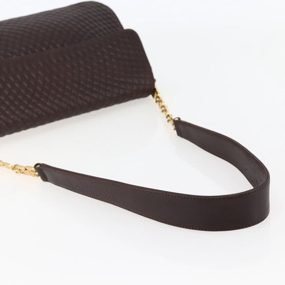 BALLY Quilted Chain Shoulder Bag Leather Brown Gold Auth mr1503