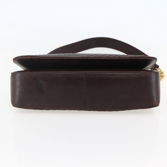 BALLY Quilted Chain Shoulder Bag Leather Brown Gold Auth mr1503