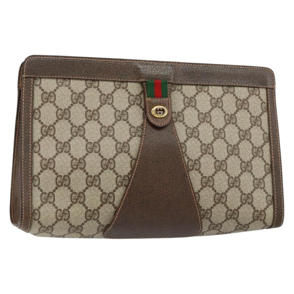 GUCCI GG Supreme Web Sherry Line Clutch Bag Beige Gold 156 01 033 Auth mr1505