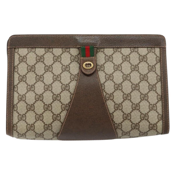 GUCCI GG Supreme Web Sherry Line Clutch Bag Beige Gold 156 01 033 Auth mr1505