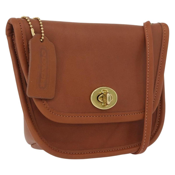 Coach Turn Lock Shoulder Bag Leather Brown Gold Auth mr1507