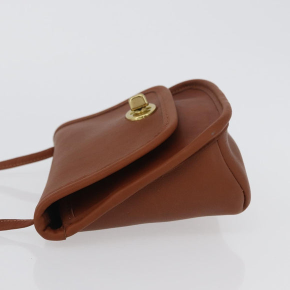 Coach Turn Lock Shoulder Bag Leather Brown Gold Auth mr1507
