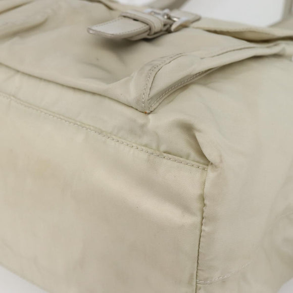 PRADA Tote Bag Nylon Beige Silver Auth mr1510