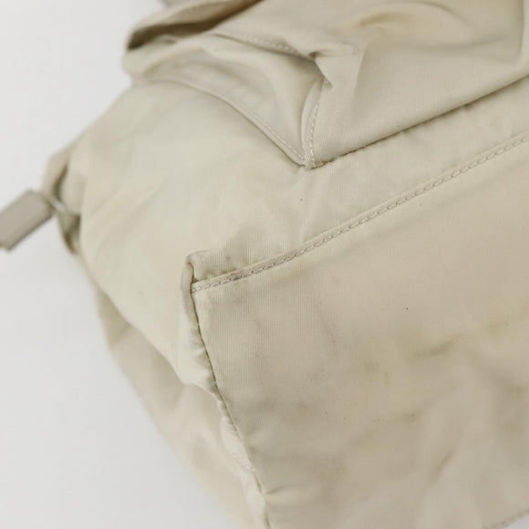 PRADA Tote Bag Nylon Beige Silver Auth mr1510