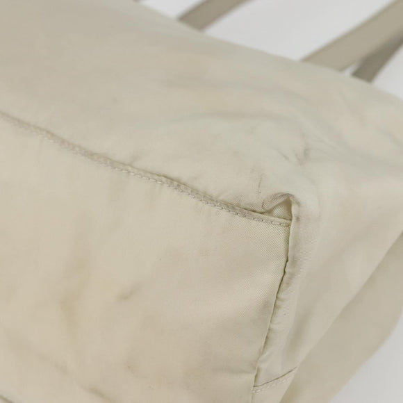 PRADA Tote Bag Nylon Beige Silver Auth mr1510