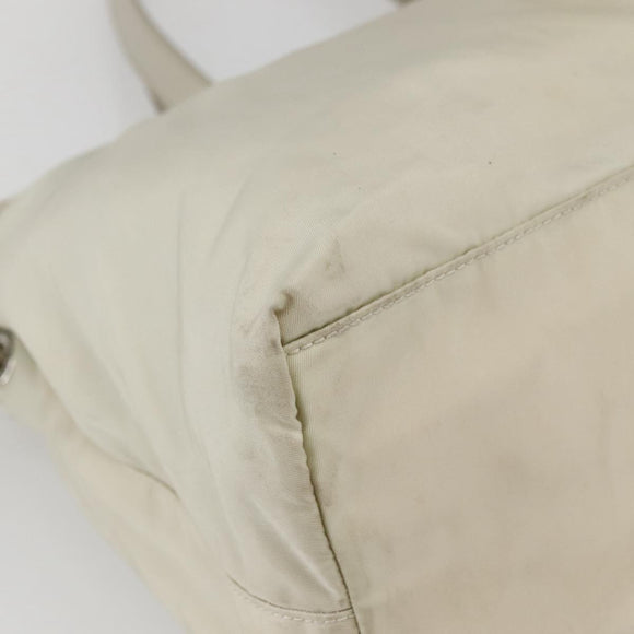 PRADA Tote Bag Nylon Beige Silver Auth mr1510