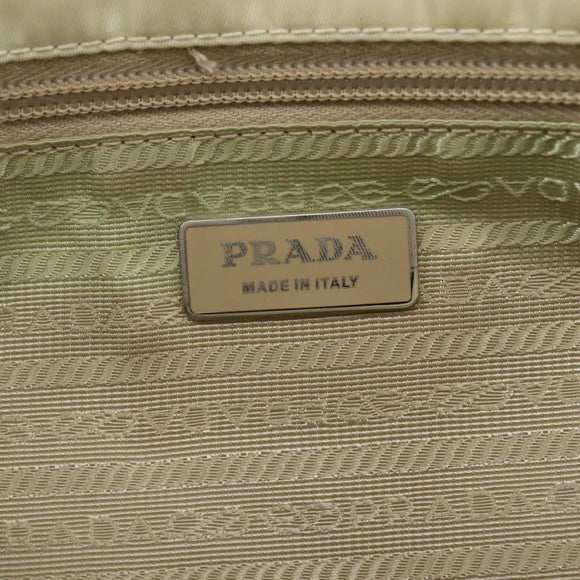 PRADA Tote Bag Nylon Beige Silver Auth mr1510