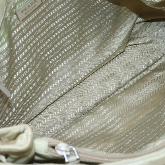 PRADA Tote Bag Nylon Beige Silver Auth mr1510