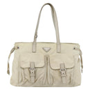 PRADA Tote Bag Nylon Beige Silver Auth mr1510-2