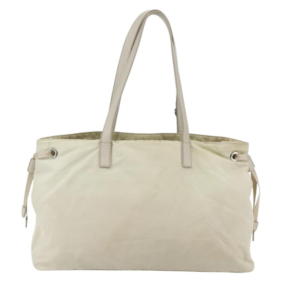 PRADA Tote Bag Nylon Beige Silver Auth mr1510