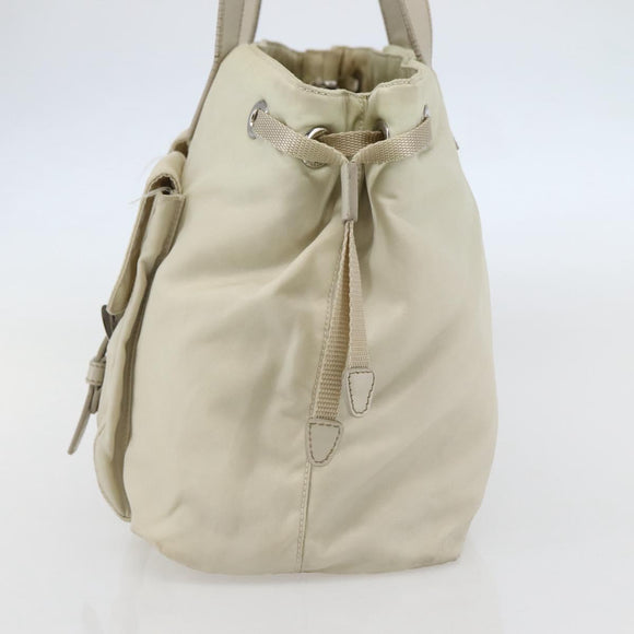 PRADA Tote Bag Nylon Beige Silver Auth mr1510