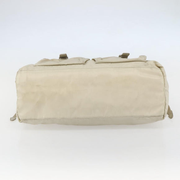 PRADA Tote Bag Nylon Beige Silver Auth mr1510