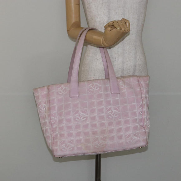 CHANEL New Travel Line Einkaufstasche Nylon Rosa Gold CC Auth mr1511