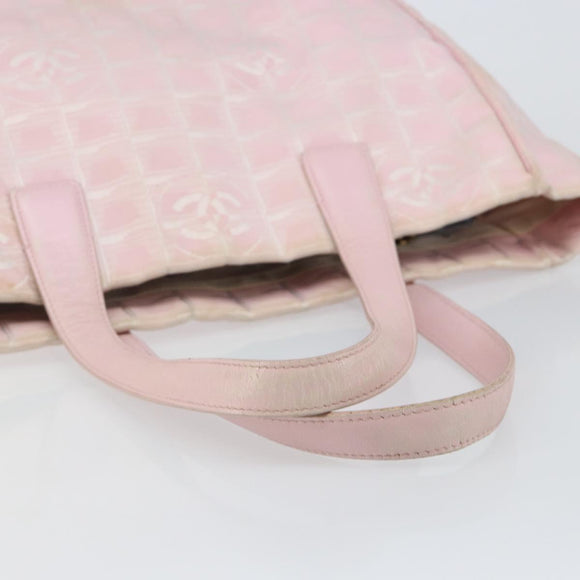 CHANEL New Travel Line Shopper Tas Nylon Roze Goud CC Auth mr1511