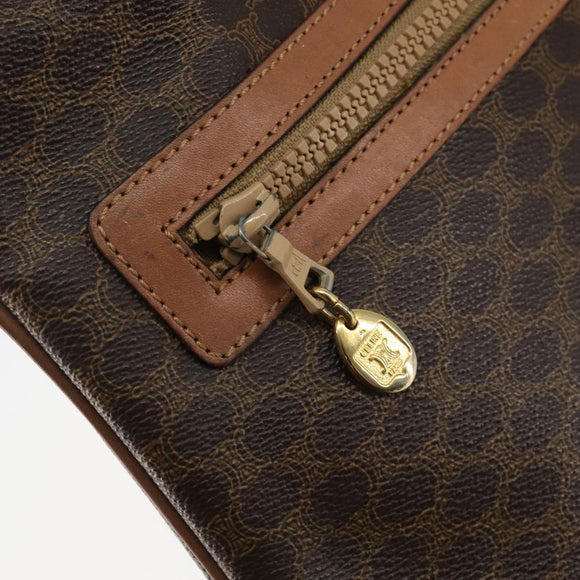 CELINE Macadam Canvas Clutch Bag PVC Leather Brown Gold Auth mr1513