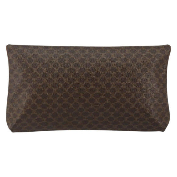 CELINE Macadam Canvas Clutch Bag PVC Leather Brown Gold Auth mr1513