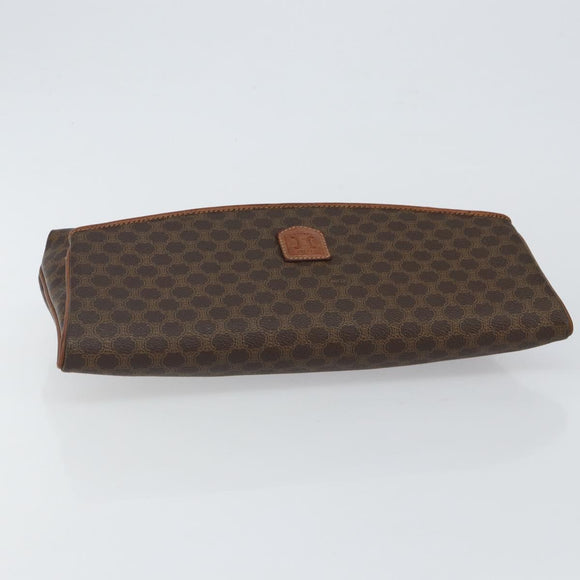 CELINE Macadam Canvas Clutch Bag PVC Leather Brown Gold Auth mr1513