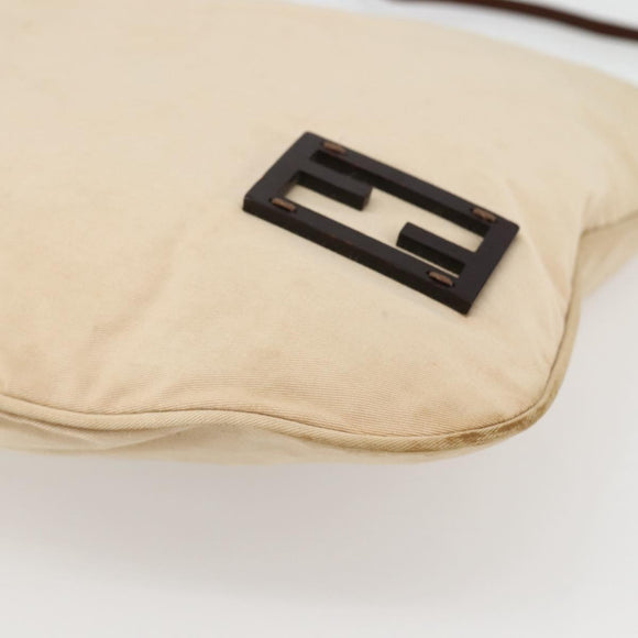 FENDI Shoulder Bag Canvas Beige Silver Auth mr1514