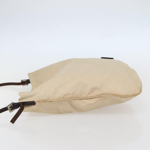 FENDI Shoulder Bag Canvas Beige Silver Auth mr1514