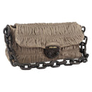PRADA Quilted Gathered Shoulder Bag Leather plastic Brown Auth mr1517-1