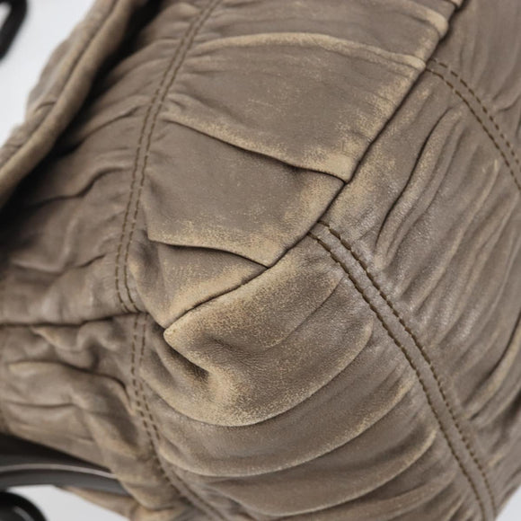 PRADA Quilted Gathered Shoulder Bag Leather plastic Brown Auth mr1517