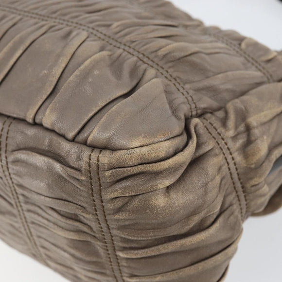 PRADA Quilted Gathered Shoulder Bag Leather plastic Brown Auth mr1517