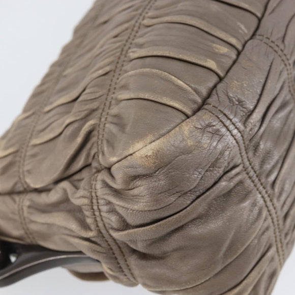 PRADA Quilted Gathered Shoulder Bag Leather plastic Brown Auth mr1517