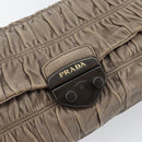 PRADA Quilted Gathered Shoulder Bag Leather plastic Brown Auth mr1517-17