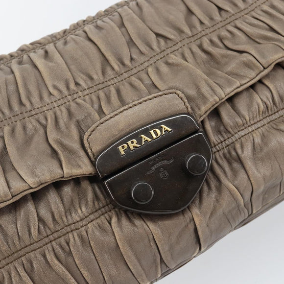 PRADA Quilted Gathered Shoulder Bag Leather plastic Brown Auth mr1517