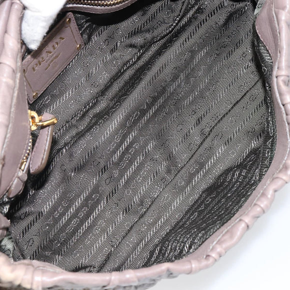 PRADA Quilted Gathered Shoulder Bag Leather plastic Brown Auth mr1517