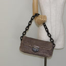 PRADA Quilted Gathered Shoulder Bag Leather plastic Brown Auth mr1517-22