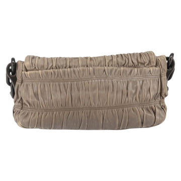 PRADA Quilted Gathered Shoulder Bag Leather plastic Brown Auth mr1517 - 0