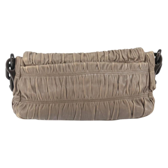 PRADA Quilted Gathered Shoulder Bag Leather plastic Brown Auth mr1517